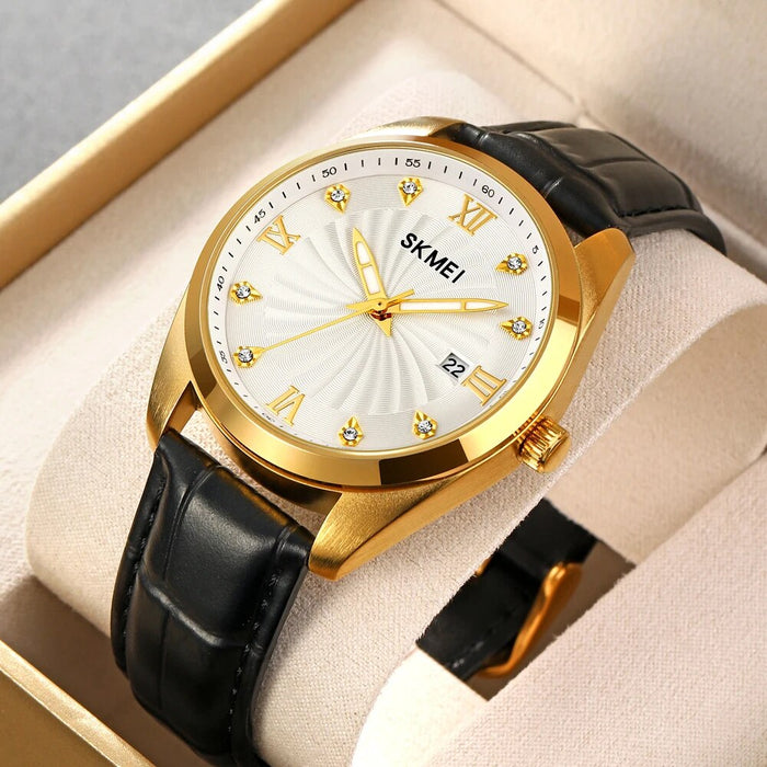 Men's PU Band Leather Analog Display Roman Numeral Quartz 3ATM 30M Water Resistant Wristwatch