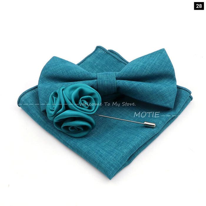 Classic Bowtie Set With Handkerchief Cufflink And Brooch