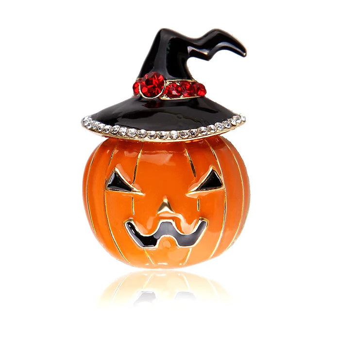 Enamel Witch Pumpkin Pin Womens Halloween Brooch