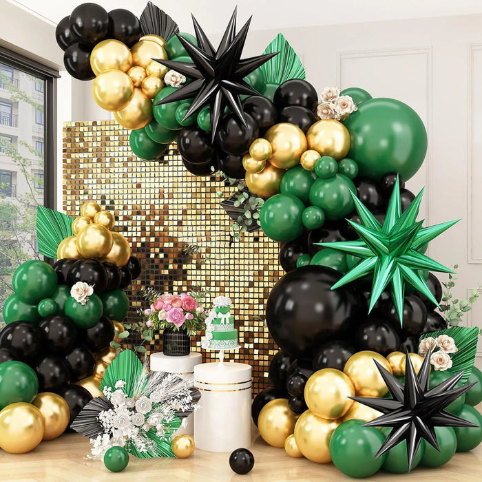 128Pcs Green Black And Gold Balloon Garland Arch Kit For Birthdays Anniversaries Graduations Wedding Parties And Decorations