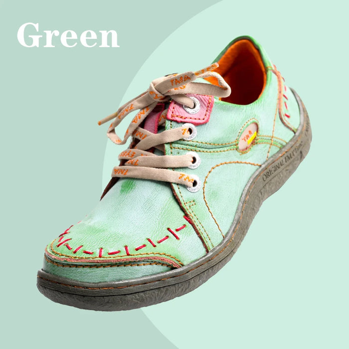 Womens Hand-stitched Leather Lightweight Flat Design Shoes