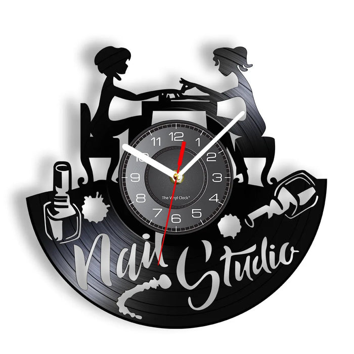 Vinyl Record Wall Clock For Nail Salon Studio