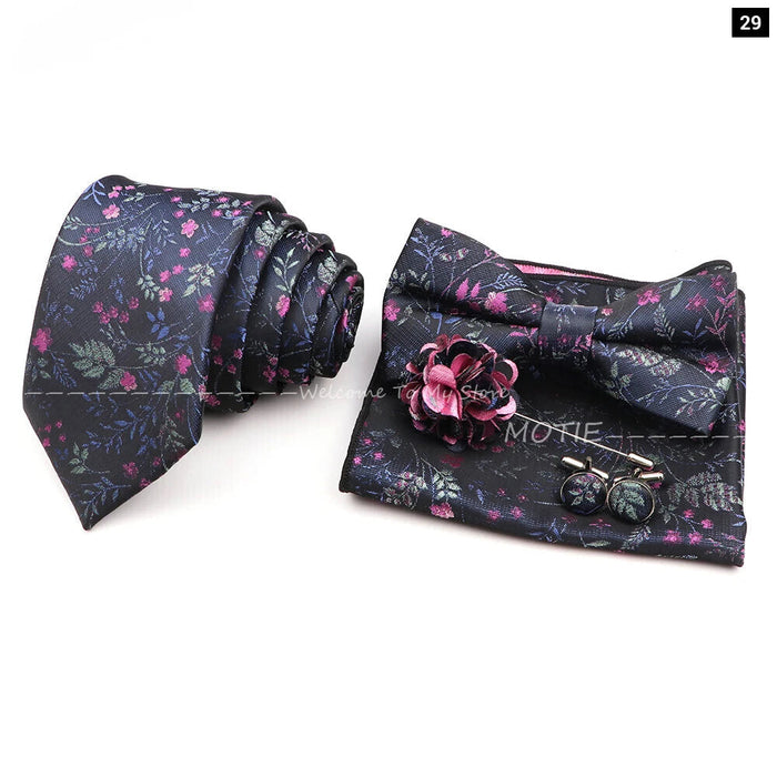 Graceful Floral Tie Set Purple Blue Pocket Square