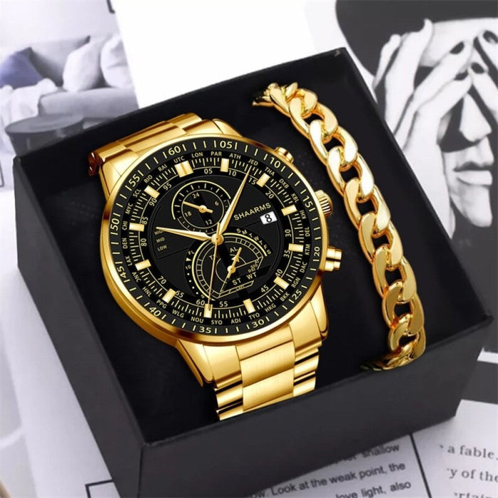 Fashion Mens Stainless Steel Watches Quartz Wristwatch Calendar Luminous Clock Men Business Casual Watch