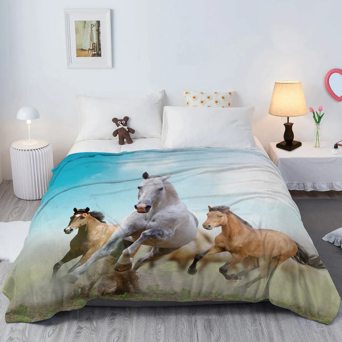 Soft Flannel Horse Throw Blanket For Sofa Bed And Couch