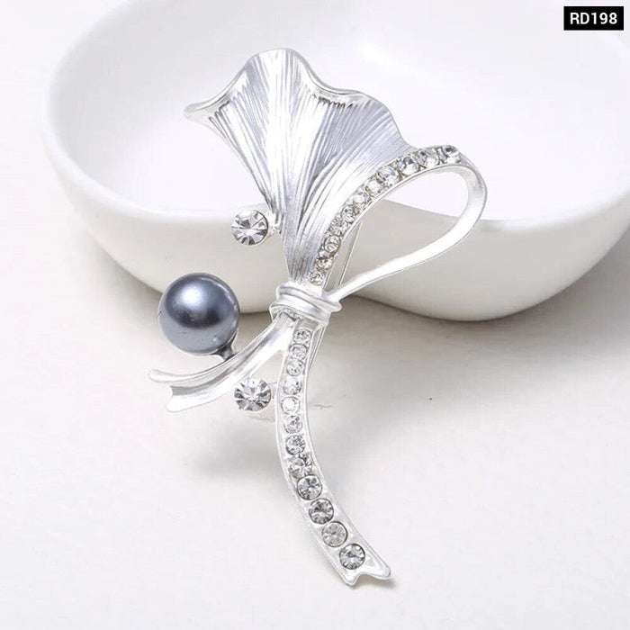 Luxury Jewelry Flower Lapel Pin With Pearl And Rhinestone