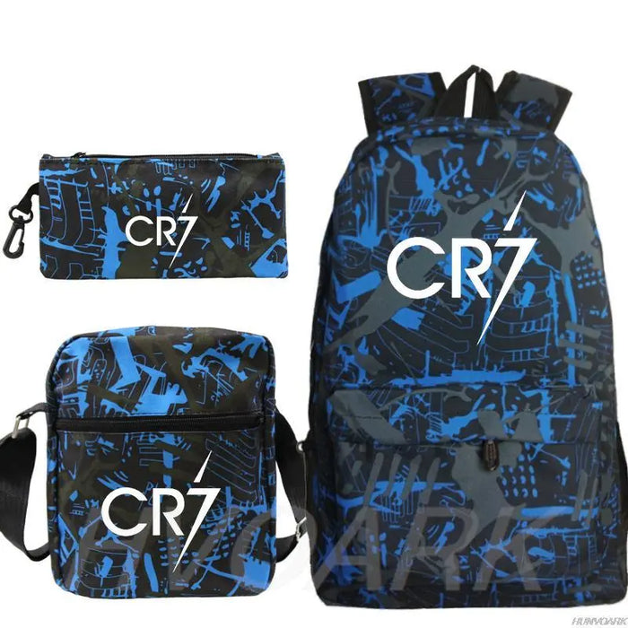 Unisex Football Ronaldo Cr7 3Pcs/Set Laptop School Bag For Kids