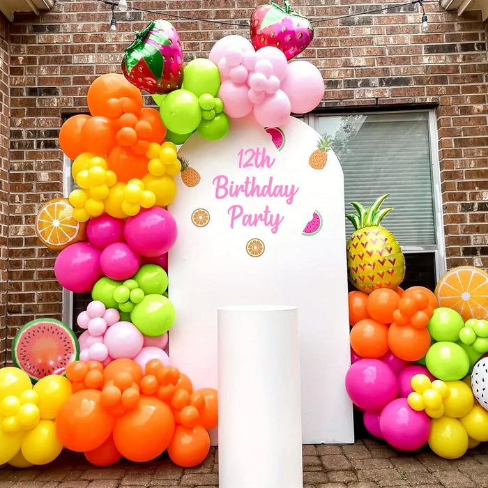 123 Pcs Yellow Pink Tropical Fruit Balloon Set Pineapple Strawberry Shape Aluminum Film Balloon For Birthday Party Etc