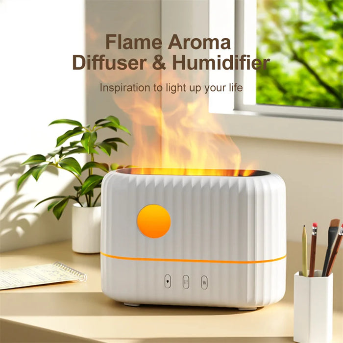 H8 200Ml Usb Flame Aroma Diffuser Humidifier With Night Light And Essential Oil Fragrance