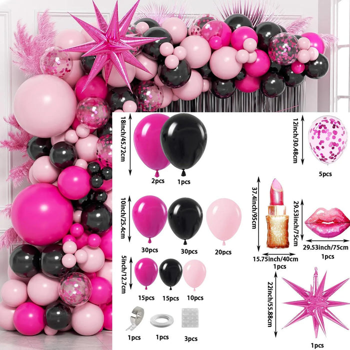 136Pcs Valentine'S Day Pink And Black Theme Birthday Balloon Set Suitable For Birthday Valentine'S Day Engagement Decoration