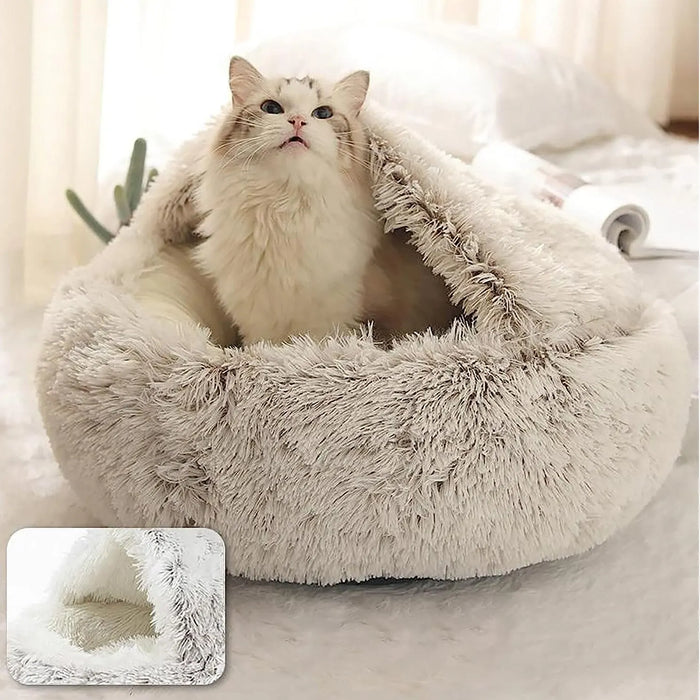 2 In 1 Pet Bed For Small Dogs Plush Round Nest With Cover