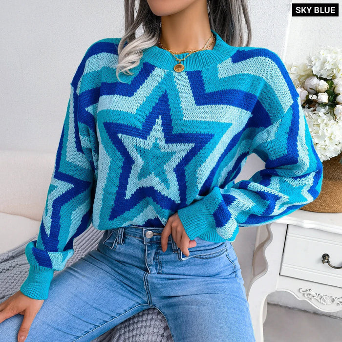 Star Pattern Knit Sweater For Women