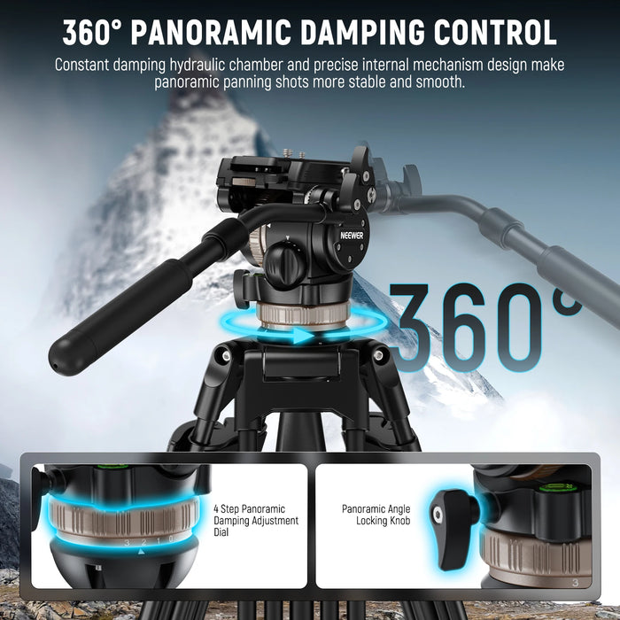 Professional Fluid Head Tripod With Dynamic Counterbalance And Damping Handle