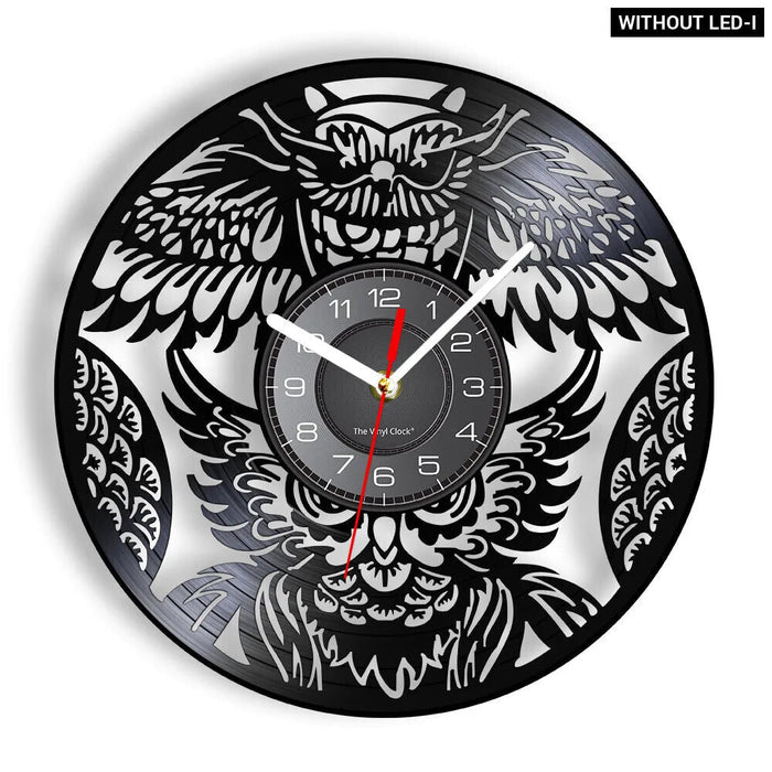 Vinyl Record Clock Eagle Owl Wall Art