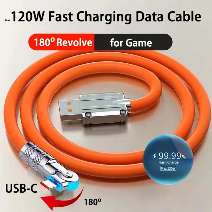 120W Usb C Cable For Game 180 Rotation Fast Charge For Xiaomi Redmi Honor Phone Charger