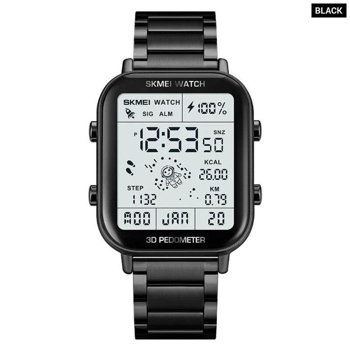 Men's Stainless Steel Band Analog Date Calendar Display Digital 3ATM 30M Water Resistant Wristwatch