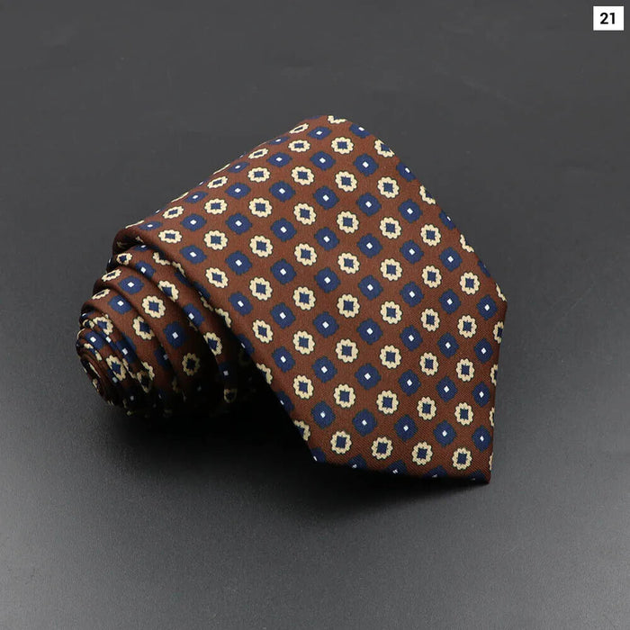 Silk Tie For Men 7.5Cm Soft Novelty Necktie In Blue Green And Orange Dot And Floral Design For Weddings And Business Gift Idea