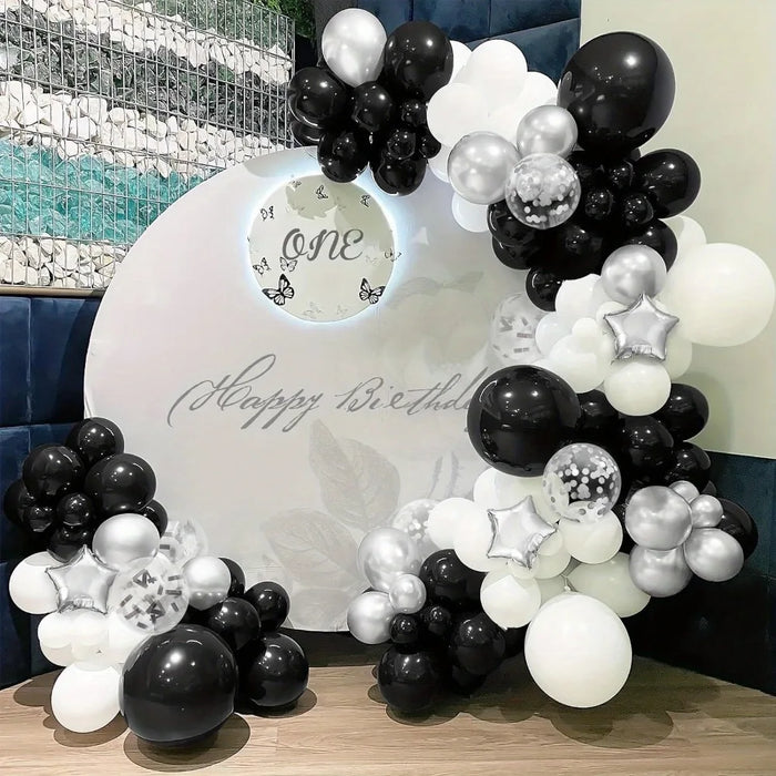 131Pcs Black Silver White Balloon Set Used For Birthday Engagement Anniversary Graduation Ceremony Single Party Decoratio