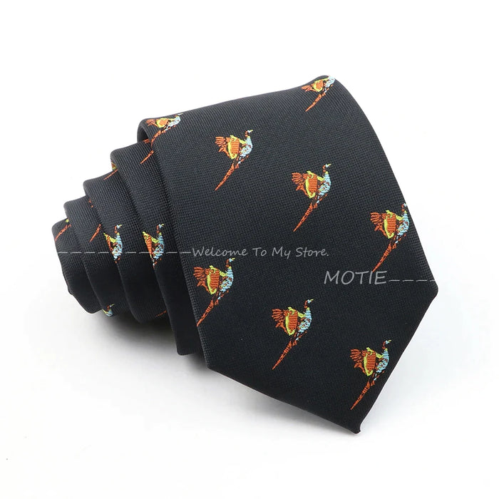 Premium Animal Neckties For Men Black Duck And Chicken Design