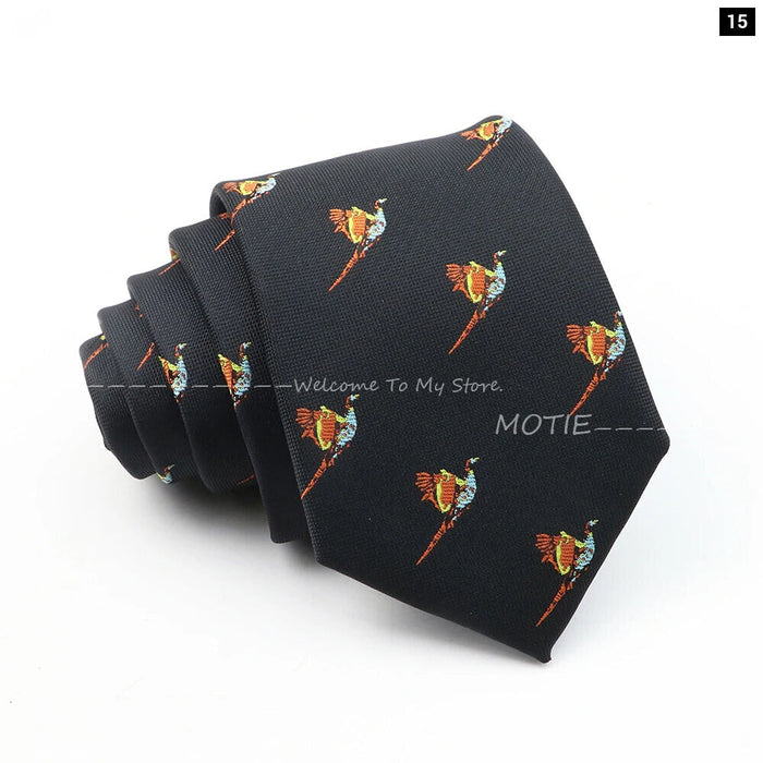 Premium Animal Neckties For Men Black Duck And Chicken Design