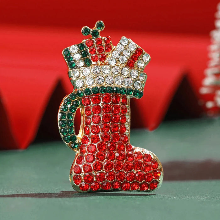 Rhinestone Christmas Socks Brooch