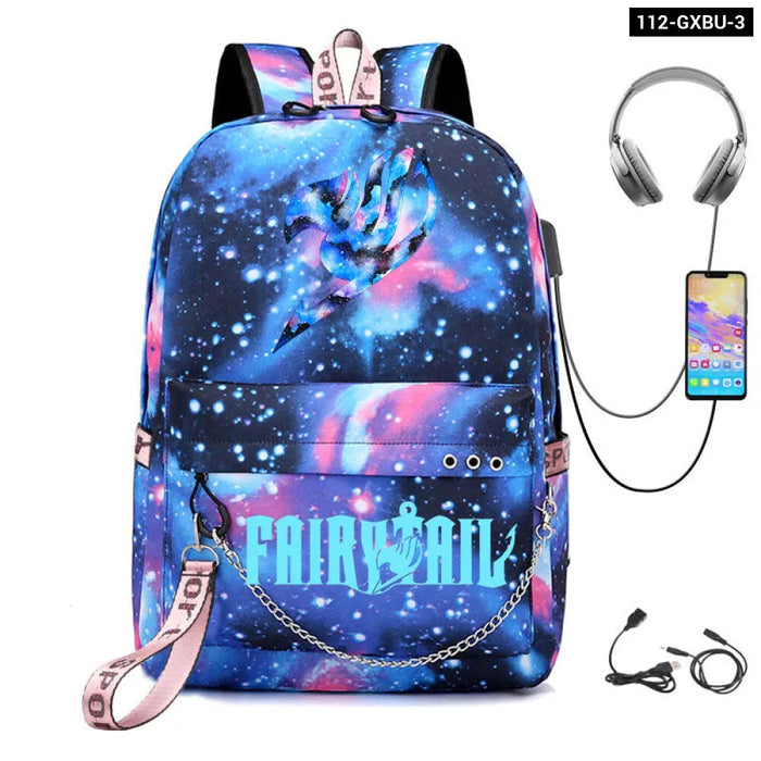 Fairy Tail Anime School Bag With Usb Port For Teens Children Backpack For Boys And Girls Leisure Bag For Outdoor Travel