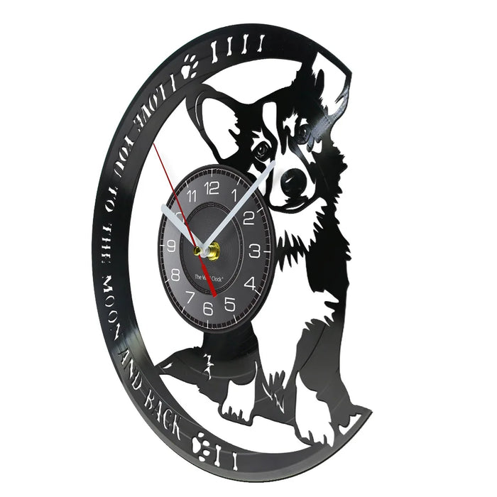 Love You To The Moon Corgi Vinyl Record Clock