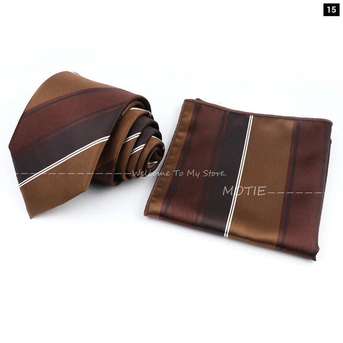 Brown Ties And Pocket Square Set For Weddings And Daily Wear