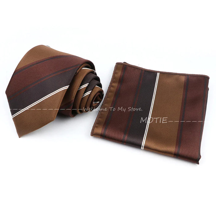 Brown Ties And Pocket Square Set For Weddings And Daily Wear