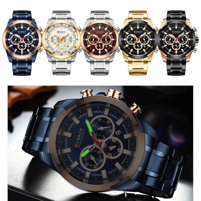 Classic Stainless Steel Quartz Chronograph Wristwatch With Luminous Hands