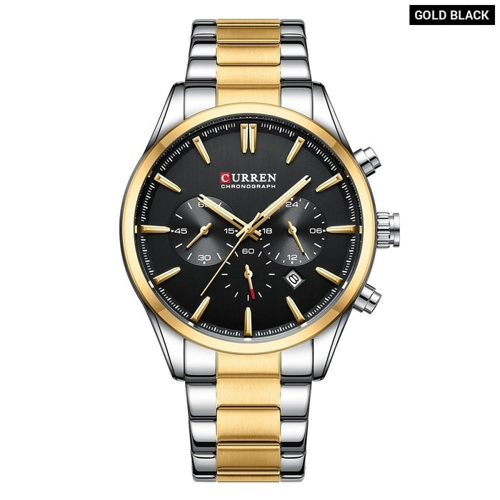 Sports Classic Multifunction three Dials Men's Watches Quartz Stainless Steel Bracelet Auto Date Wristwatch