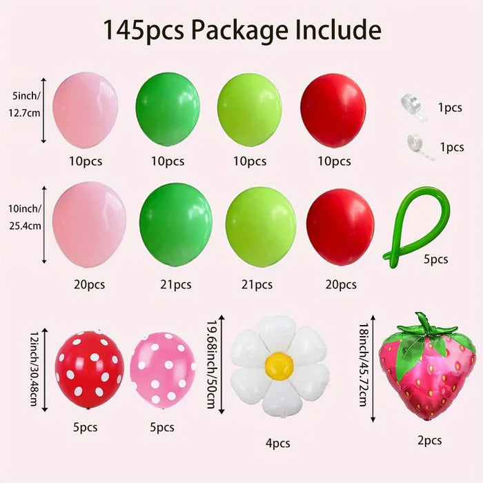 145Pcs Strawberry Balloon Garland Arch Kit Suitable For Wedding Birthday Party Anniversary Indoor And Outdoor Decoration