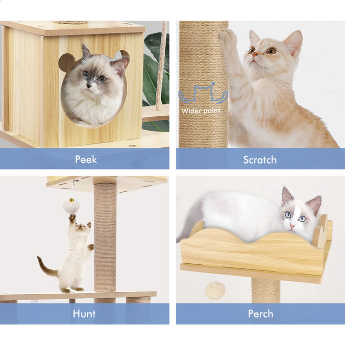 Wooden Cat Tree Scratching Post Bed