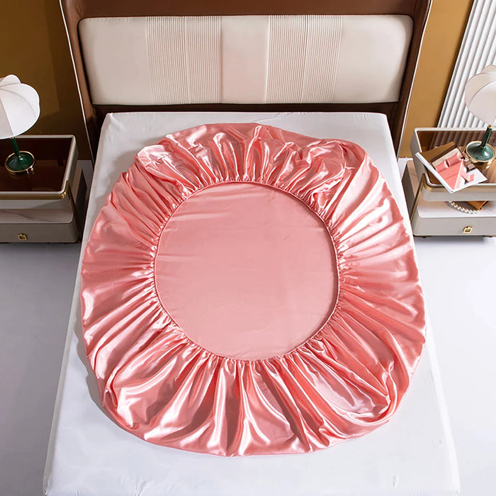 Silky Pink Rayon Satin Fitted Sheet Bedding