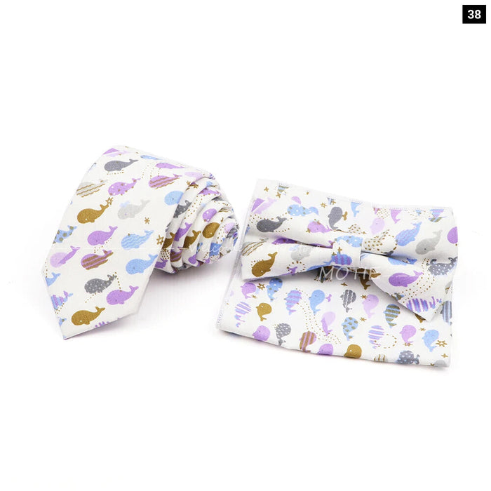 Colourful Cotton Ties And Pocket Square Set For Business And Weddings