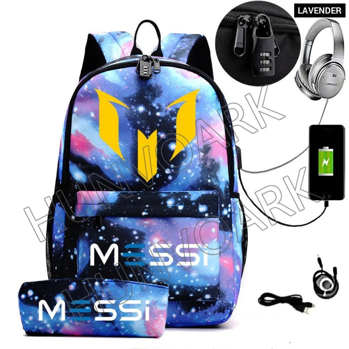 Unisex Messi Casual Computer 15.6 Inch Laptop Light Anti Theft School Bag 2Pcs