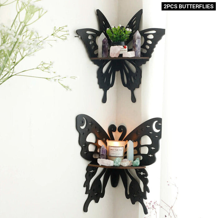 Boho Butterfly Wood Shelf Crystal Holder And Wall Decor