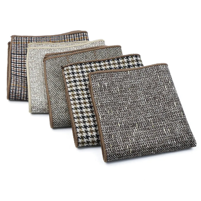 Classic Plaid Striped Pocket Square Mens Wool Handkerchief In Brown Grey For Weddings And Gifts