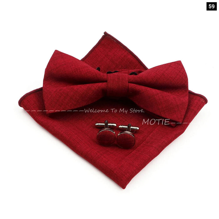 Classic Bowtie Set With Handkerchief Cufflink And Brooch