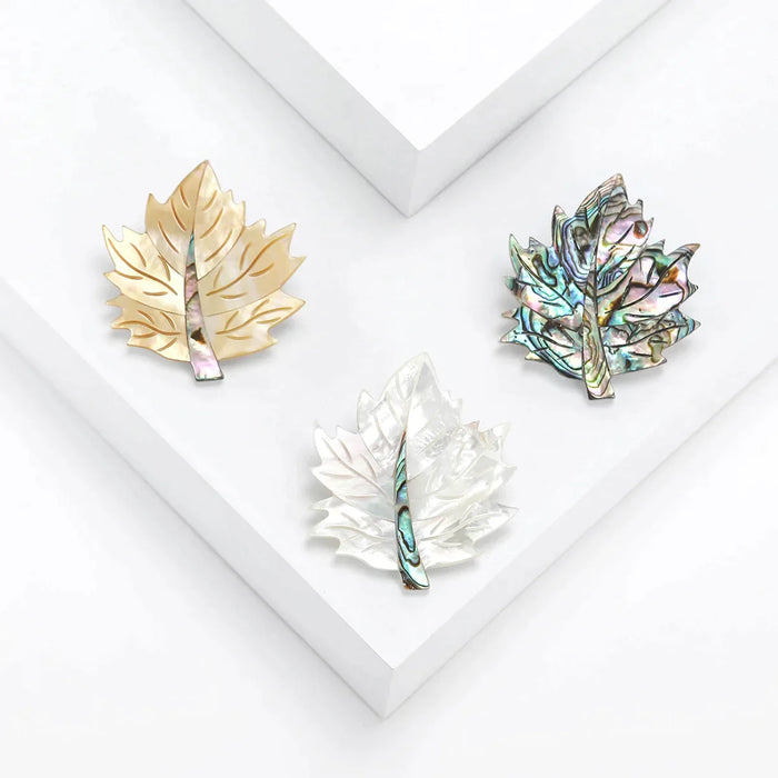 Abalone Shell Maple Leaf Brooch Pin Office Party Accessory