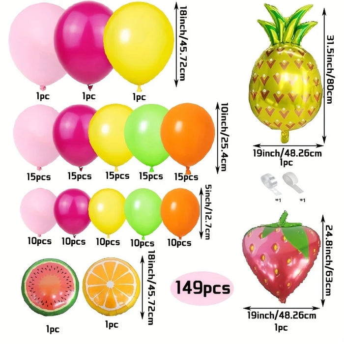 123 Pcs Yellow Pink Tropical Fruit Balloon Set Pineapple Strawberry Shape Aluminum Film Balloon For Birthday Party Etc