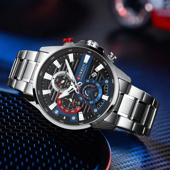 Casual tainless Steel Quartz Men's Wristwatches With Chronograph Auto Date