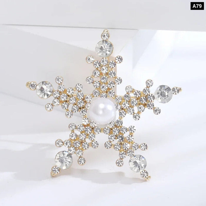 Delicate Snowflake Brooch Womens Lapel Pin With Pearled Rhinestones For Office Parties And Special Occasions