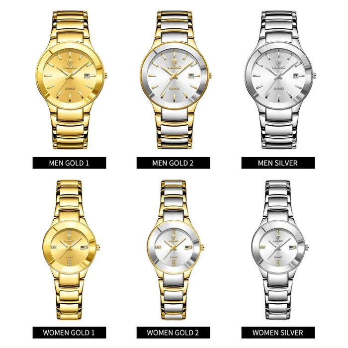 Golden Stainless Steel Quartz Watch Women Men Waterproof Date Wristwatches For Ladies Female Clock