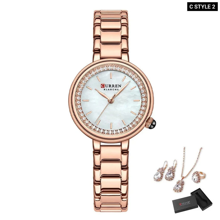 Wristwatches For Women Stainless Steel Bracelet Rhinestones