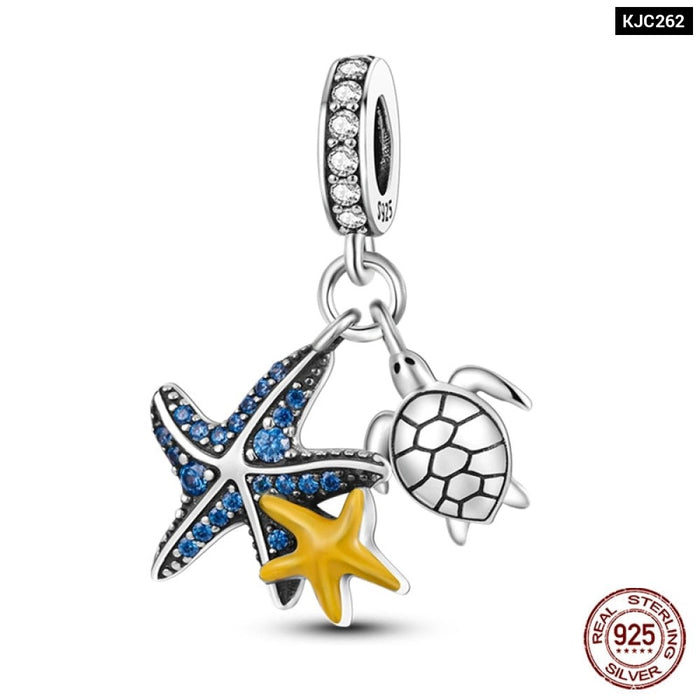 925 Sterling Silver Ocean Series Turtle Crab Mermaid Charms Beads Fit Original Pandora Bracelets Bangles Jewelrys