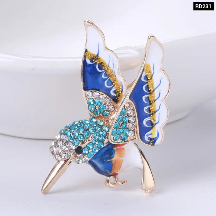 Enamel Hummingbird Lapel Pin Rhinestone Parrot Brooch