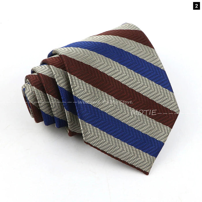 Brown Striped Mens Necktie For Weddings Parties And Daily Wear