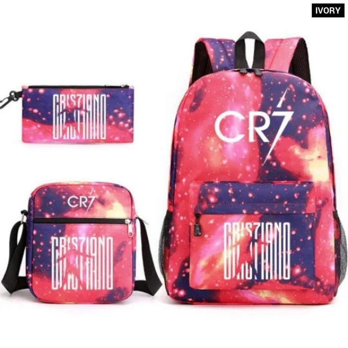 Unisex 3Pcs Football Cr7 3D Print Kids School Bag