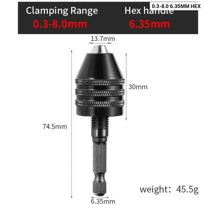 1PC HexDrill Chuck 0.3 8.0 6.35mm Keyless Screwdriver Impact Driver Adaptor Electric Micro Motor Clamp Chuck Fixture Hex Shank